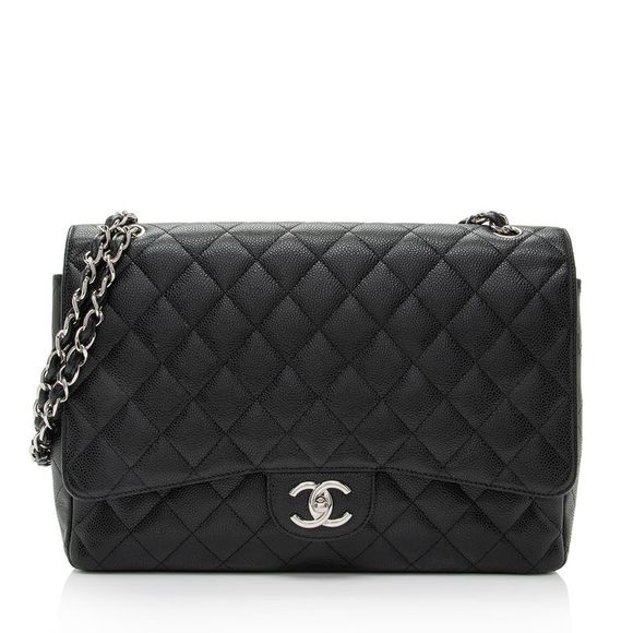 Chanel Handbags - Chanel Caviar Leather Classic Maxi Double Flap Bag